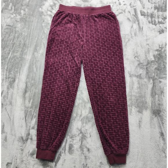 GUESS Pants Womens M Purple Burgundy Logo-Embossed Velvet Velour Jogger Lounge - Picture 1 of 12